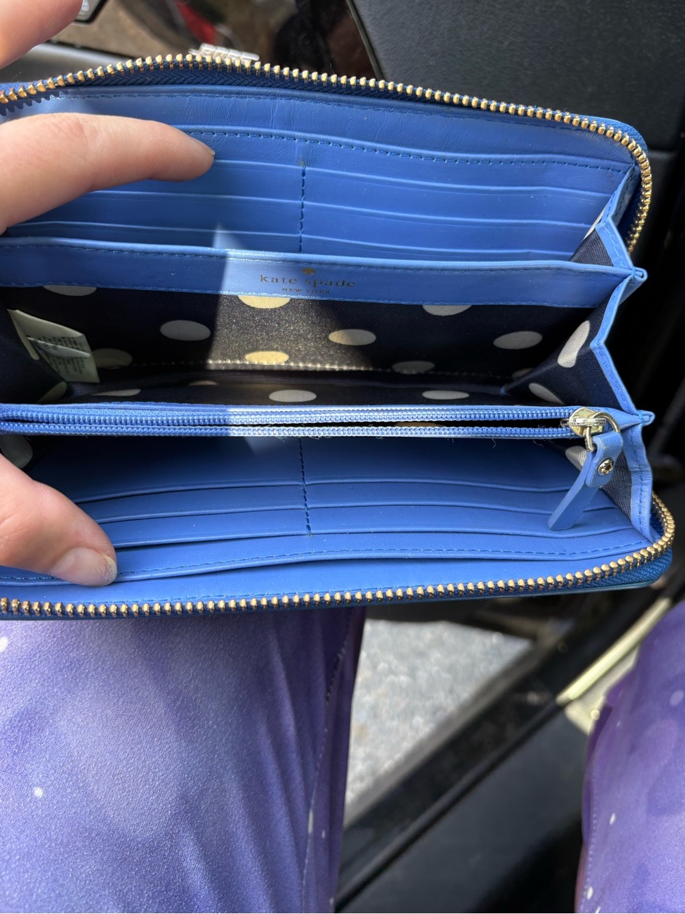 kate spade Bright Blue Patent Zip Wallet with Gold Logo - Picture 9 of 15